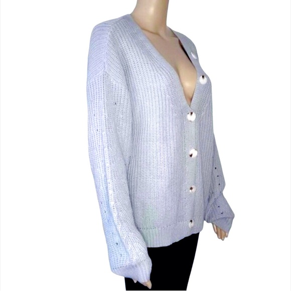 Stitch And Knot Boutique Brand V-Neck Button Front Blue Cardigan Sweater Size XL - Picture 5 of 10